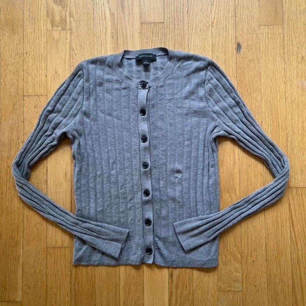 Ann Taylor Grey Button Up Cardigan